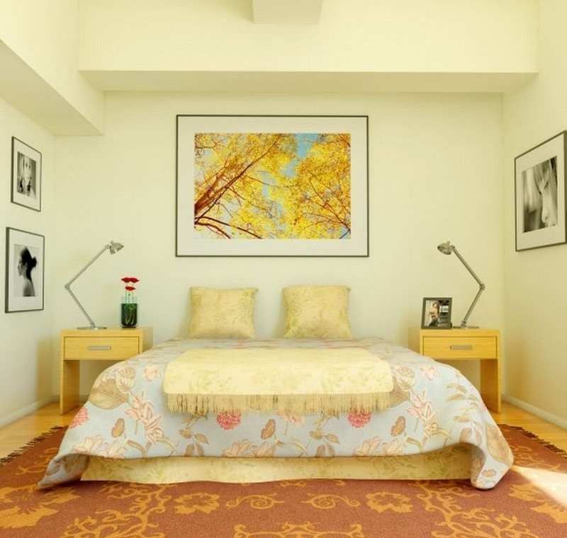 Ванильный дизайн спальни с акцентом на симитричность