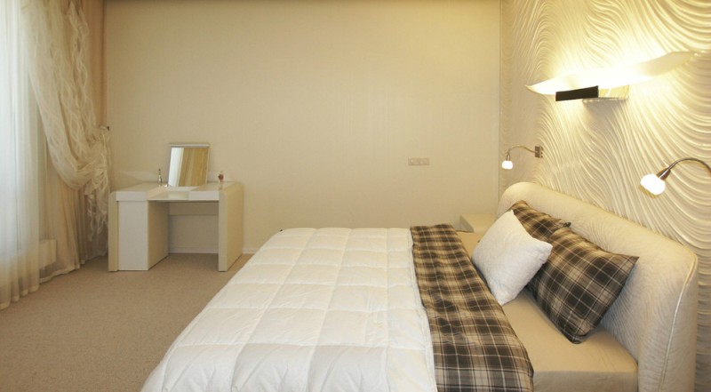 Дизайн спальни в серо-ванильных тонах в стиле минимализм