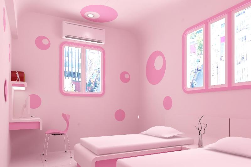 Розовые круги и овалы в дизайне комнаты для девочек