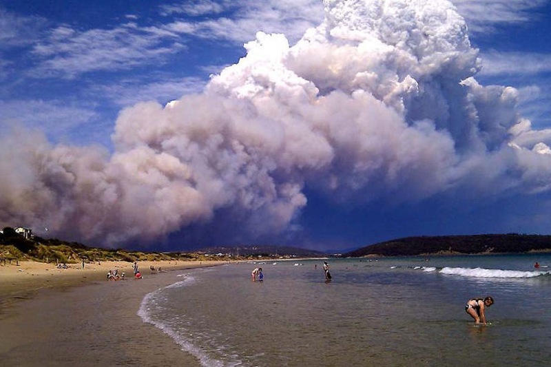 Пожары в Австралии. Катастрофа и безмятежные купающиеся люди. Фото вызвало неоднозначную реакцию в сети.