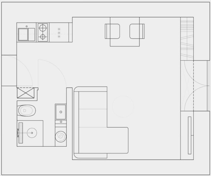Схема планировки современной квартиры 22 кв.м
