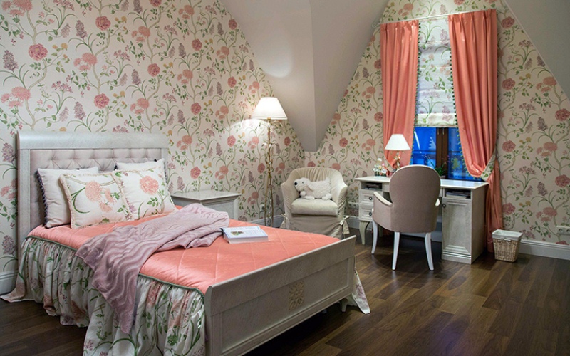Самые красивые комнаты для девочек №1. Нежные персиковые оттенки с цветочным мотивом в детской для девочки