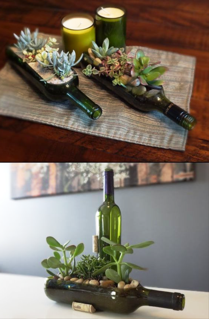 Креативная вазочка для цветов из винной бутылки