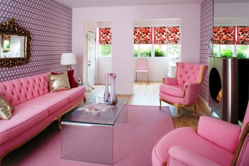 Розовый цвет в гостиной - 11