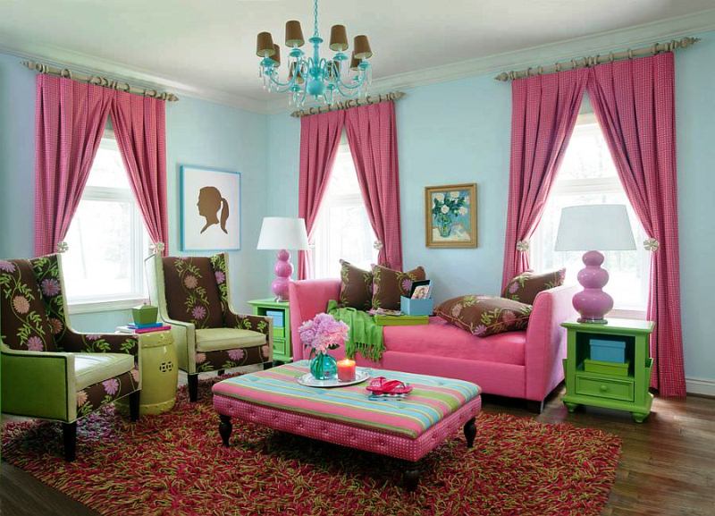 Розовый цвет в гостиной - 12