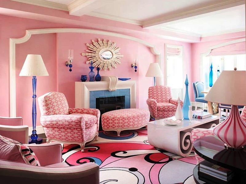 Розовый цвет в гостиной - 3