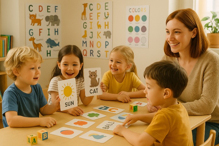 дети учат английский по карточкам с изображениями