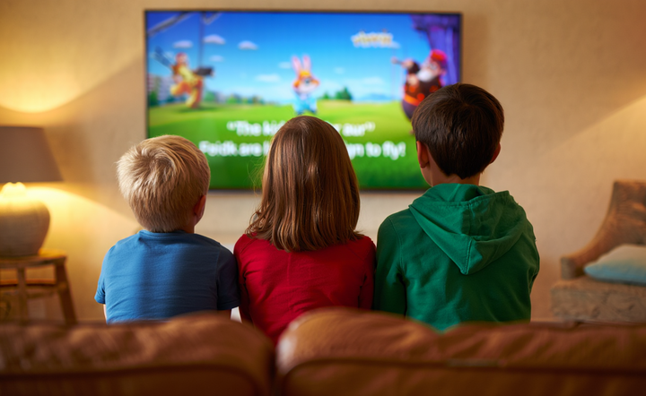 дети смотрят мультфильмы на английском