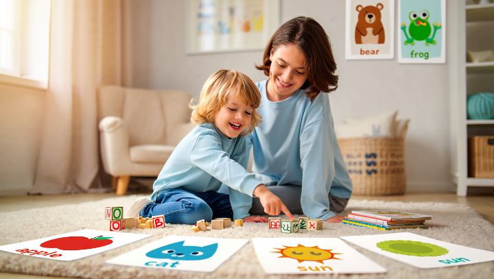 ребенок изучает английский играя в игру