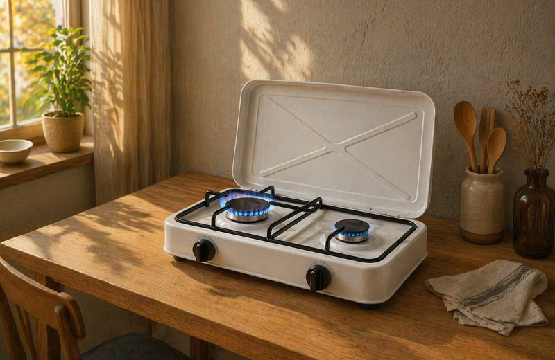 фото настольной плиты в кухонном интерьере